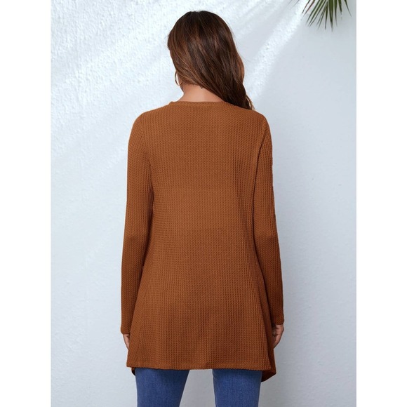 Waffle Knit Waterfall Cardigan soft knit sweater black - Picture 9 of 11